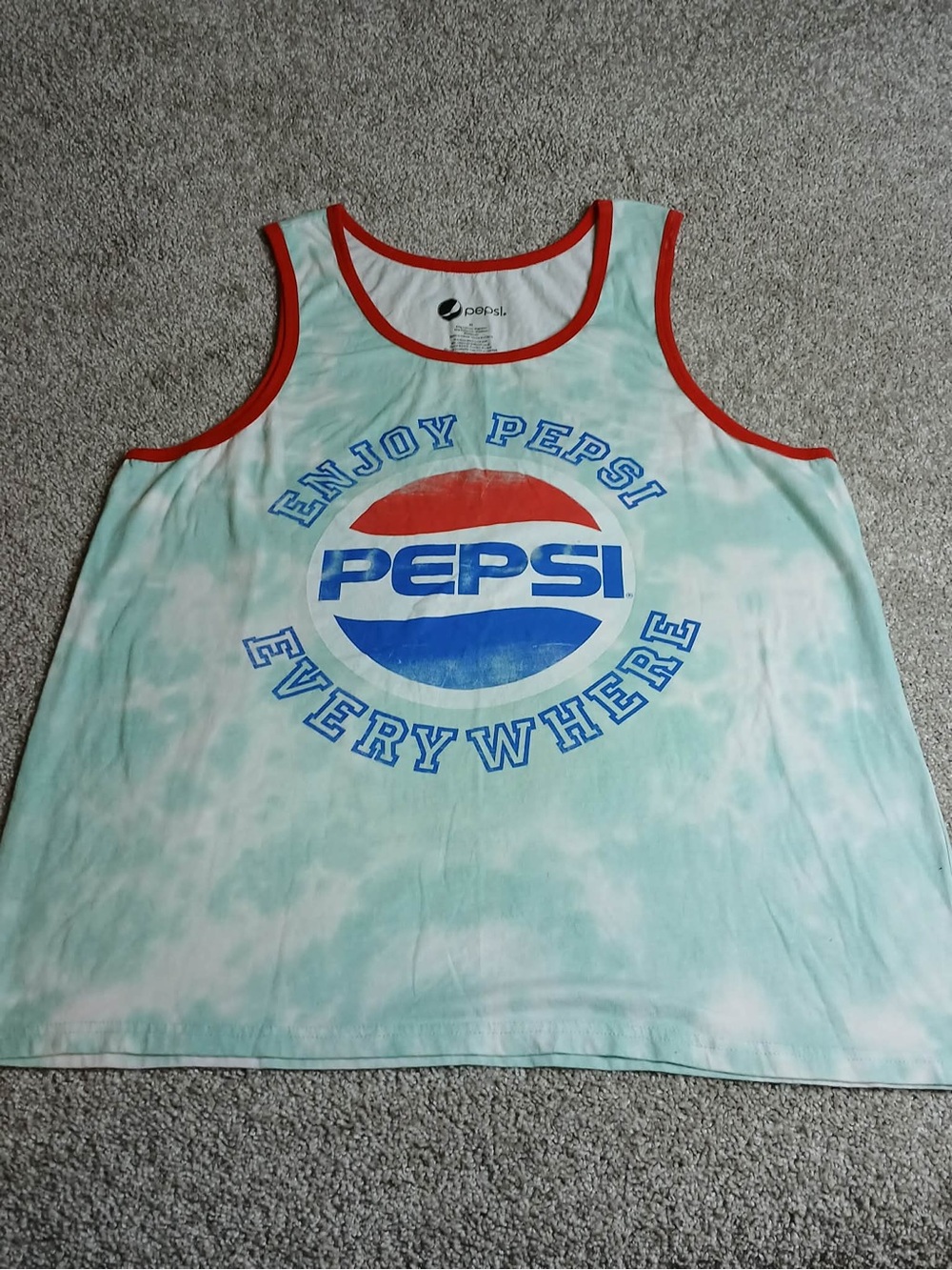 Pepsi Mint Tie-Dye Tank with Red Trim and Blue Logo